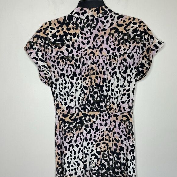 VERONICA BEARD Amani Dress Women 2 Silk Button Front Midi Leopard Print Stretch - Picture 13 of 16